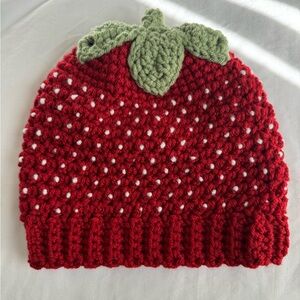 Red Crochet Strawberry Beanie